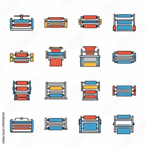 Collection of Industrial Textile Machinery Icons.