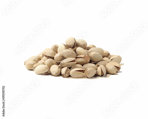 A pile of shelled pistachios displayed against a white background