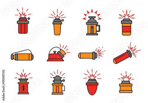 Vector Set of Emergency Signal and Warning Light Icons in Flat Design