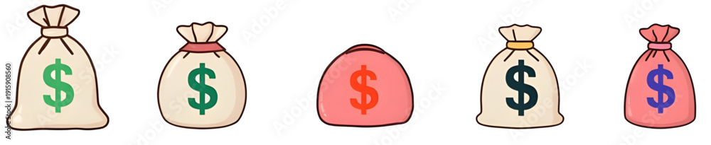 Obraz premium money, bag, dollar, cash, wealth, finance, savings, income, profit, banking, investment, capital, currency, payment, budget, fund, earnings, salary, business, commerce, trade, market, economy, icon, s