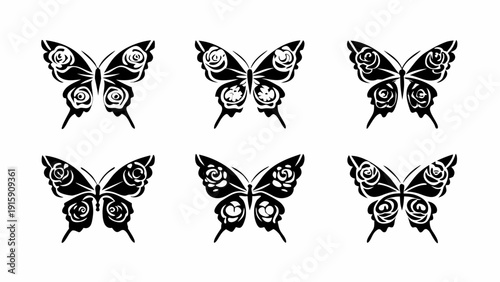 Beautiful black butterfly designs with roses on wings
