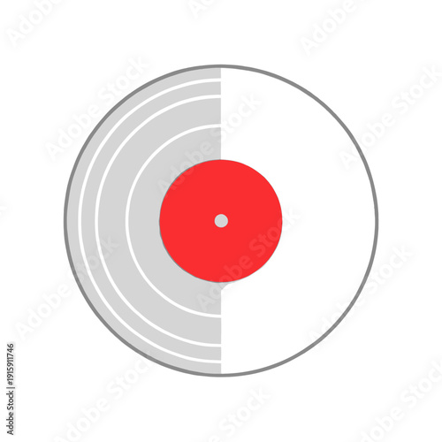 Vinyl Record Icon Red Center Flat Design