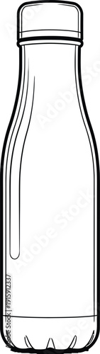 A simple line drawing of a clear glass milk bottle on a white background.