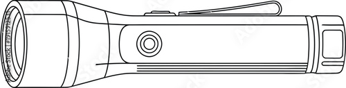 A detailed technical drawing of a flashlight with visible components and dimensions.