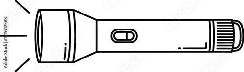 A simple line drawing of a flashlight with light emanating from it.