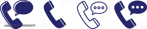 Set of four different vector telephone icons with chat bubbles, representing communication and contact methods