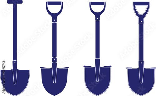 Shovels for gardening and construction work flat design vector illustration tools set