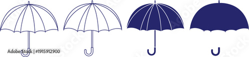 Open umbrella weather equipment set showing four variations of rain protection from thin outline to solid fill art