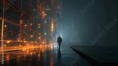 Wallpaper Mural Abstract Digital Blueprints and 3D Building Structure Overlay Video. Torontodigital.ca