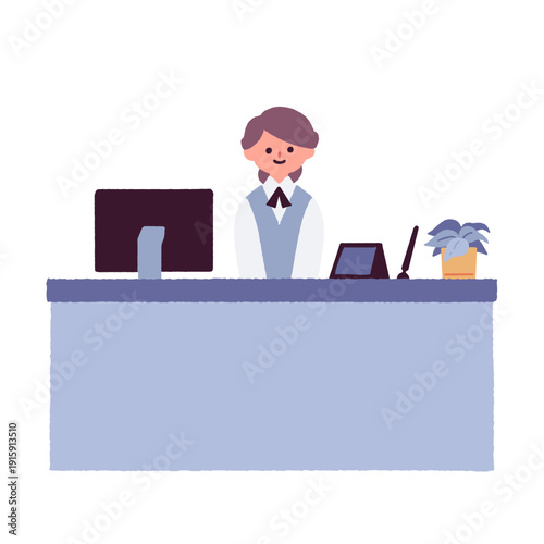 窓口・受付カウンターに立つ女性スタッフ / Female staff at the reception counter