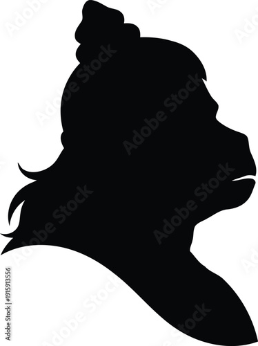 Hanuman vector illustration of a mythological figure with a monkey face profile silhouette