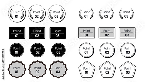 ポイントタイトルデザインセット・アイディア( ベクター 編集可能 シンプル 数字 タイトル あしらい 見出しモノクロ)：15_ポイント
