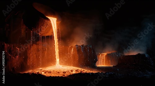 Wallpaper Mural Liquid Molten Orange Metal Pouring into Foundry Mold Video. Torontodigital.ca