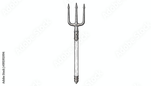 Antique Trident Weapon, Symbol of Power and Mythology, Isolated on White Background