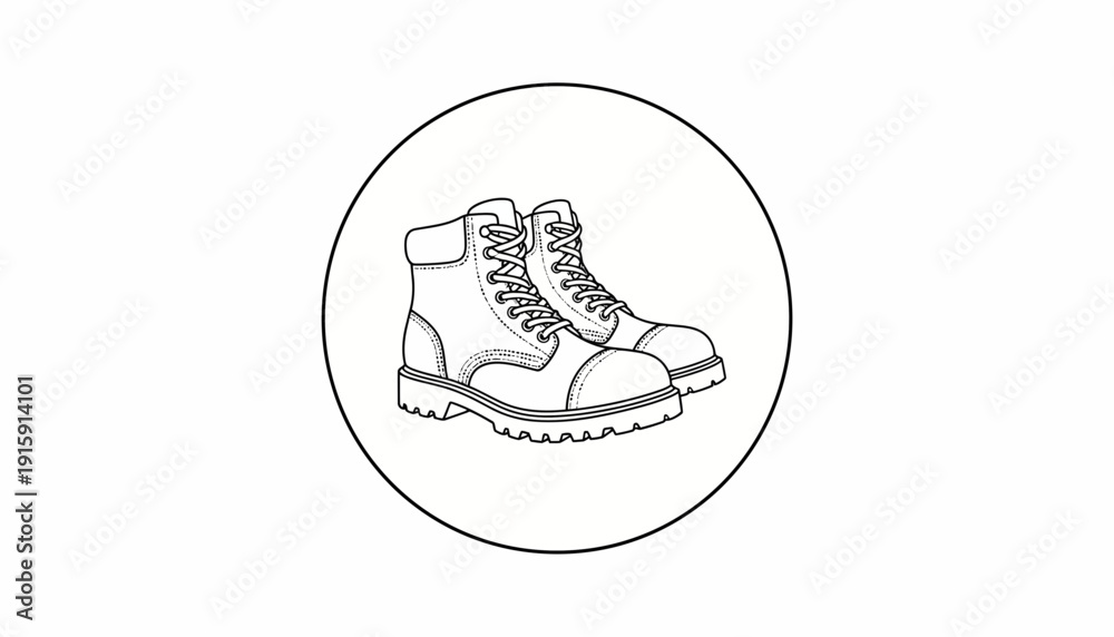Obraz premium Black and White Line Art Illustration of Work Boots in a Circle