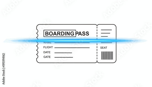 Boarding Pass with Blue Light Effect - Travel and Flight Concept