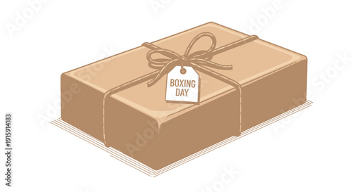 Boxing Day Gift Box Wrapped in Kraft Paper with Twine and Tag