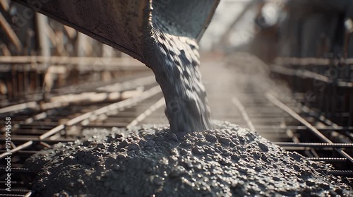 Wallpaper Mural Close Up Wet Concrete Pouring into Steel Rebar Foundation Video. Torontodigital.ca