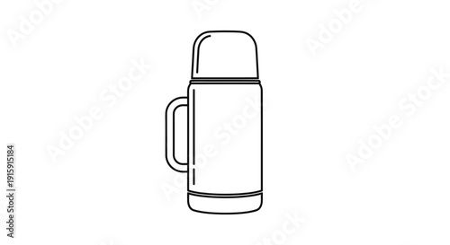 Vintage Thermos Flask Icon, Retro Insulated Bottle for Hot and Cold Drinks, Simple Line Art