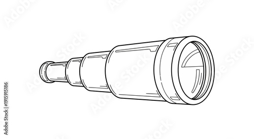 Vintage Telescope Illustration - Spyglass Drawing, Nautical Exploration, and Discovery Concept