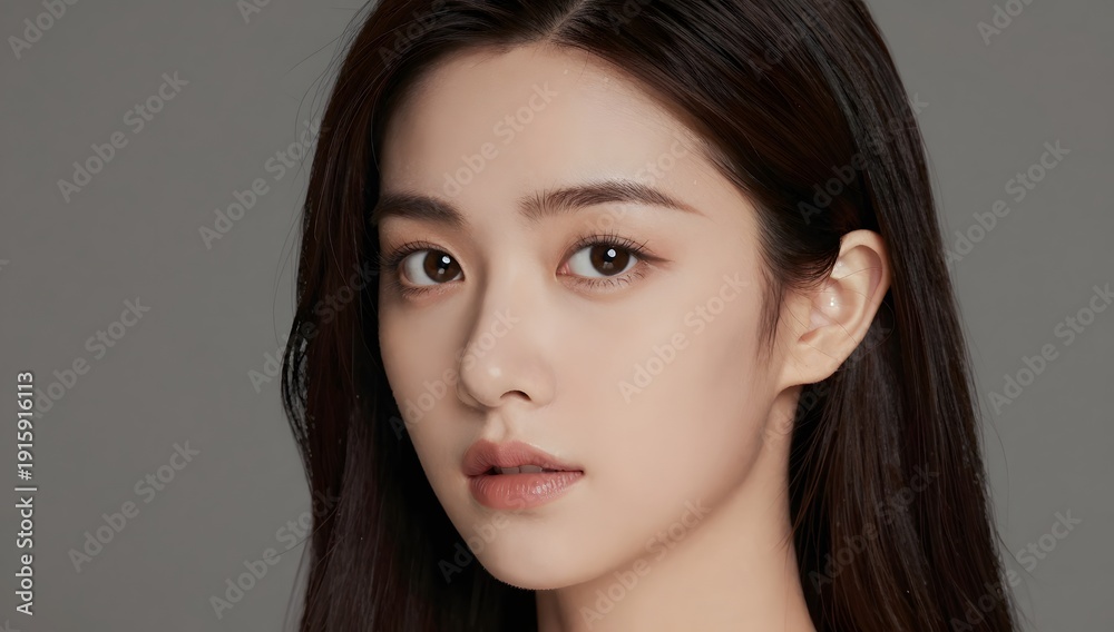 Naklejka premium Close up portrait of an east asian woman with fair skin and dark hair