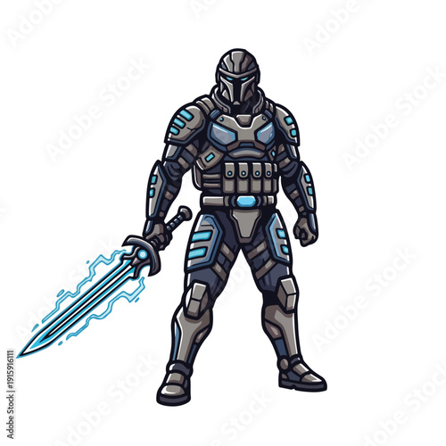 Armored Knight with Glowing Sword