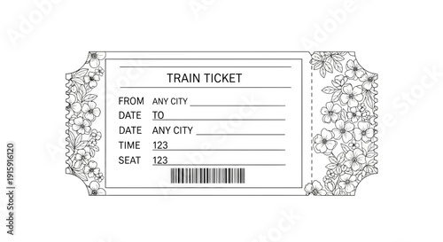 Vintage Train Ticket with Floral Design - Travel and Nostalgia