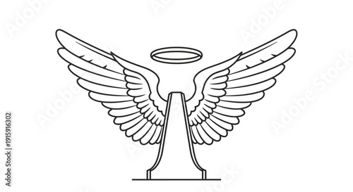 Angel Wings Halo Outline Symbol Vector Illustration