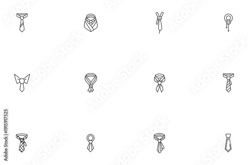 Necktie and tie knot line icons set, collection of formal neckwear and fashion accessories symbols