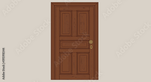 Antique wooden door with brass knob, vintage interior design element