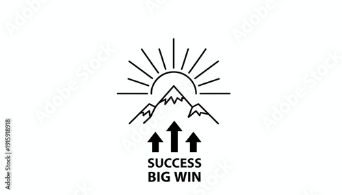 Sunrise Over Mountains with Upward Arrows and Success Big Win Text