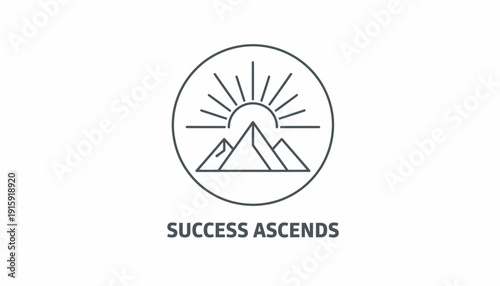 Sunrise Over Mountain Peak, Success Ascends Logo, Represents Growth, Achievement, and New Beginnings