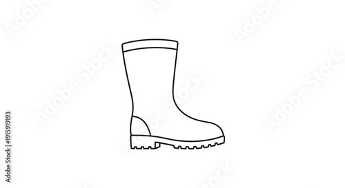 Simple Line Drawing of a Rubber Boot, Waterproof Footwear Icon