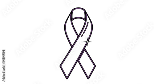 Purple awareness ribbon with sparkle, symbol of support and hope