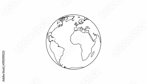 Simple Outline Drawing of Planet Earth Globe