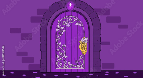 Enchanted Purple Doorway with Floral Ornate and Gemstone Entrance