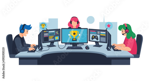Esports Team Playing Video Games Together on Computers, E-sports Competition