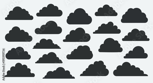 Collection of Dark Cloud Silhouettes on a Light Gray Background