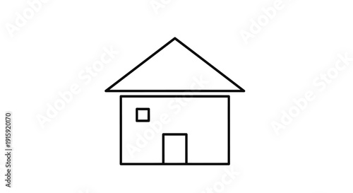Simple House Icon Outline Drawing, Minimalist Home Symbol, Vector Illustration
