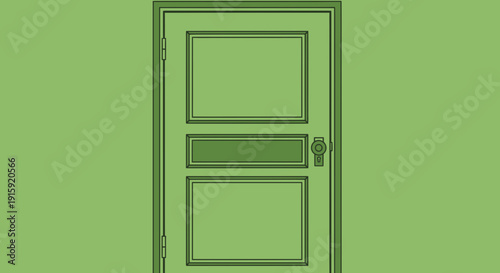 Green Interior Door with Paneling and Knob, Simple Design, Minimalist Style
