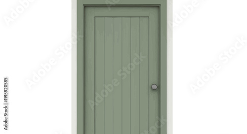 Green Wooden Door with Vertical Panels and Silver Knob, Isolated