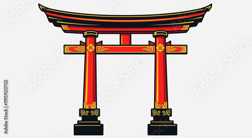 Japanese Torii Gate, Red and Gold Traditional Shinto Shrine Entrance