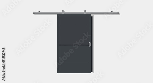 Modern Dark Gray Sliding Barn Door with Metal Track and Handle