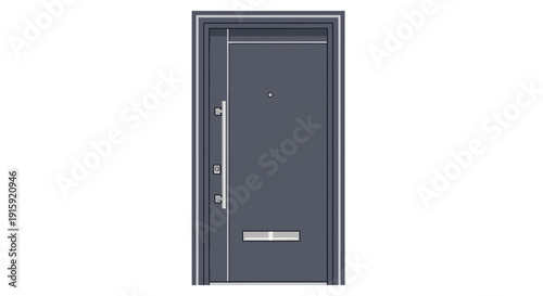 Modern Dark Grey Entrance Door with Stainless Steel Handle and Mail Slot