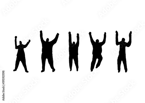 手を挙げて喜ぶ人々の手描きシルエットセット