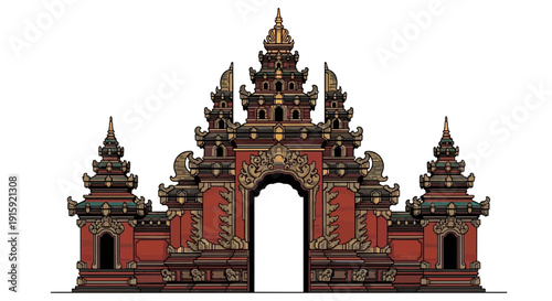 Ornate Balinese Temple Gate Architecture, Traditional Indonesian Landmark