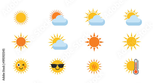 Sun Icons Collection: Weather, Heat, and Happiness
