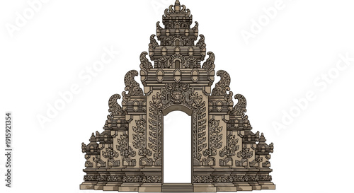 Ornate Balinese Temple Gate Entrance, Intricate Stone Carving, Traditional Architecture