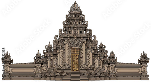 Ornate Balinese Temple Gate Entrance, Intricate Stone Carvings, Traditional Architecture