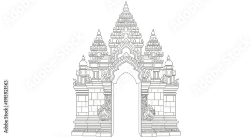 Ornate Temple Gate Outline Vector Illustration